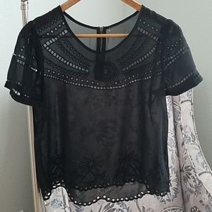 Anthropologie Sheer Embroidered Eyelet Blouse